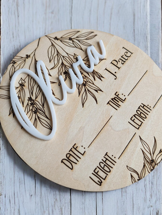 Baby Announcement and Milestone Wood Rounds with Branches