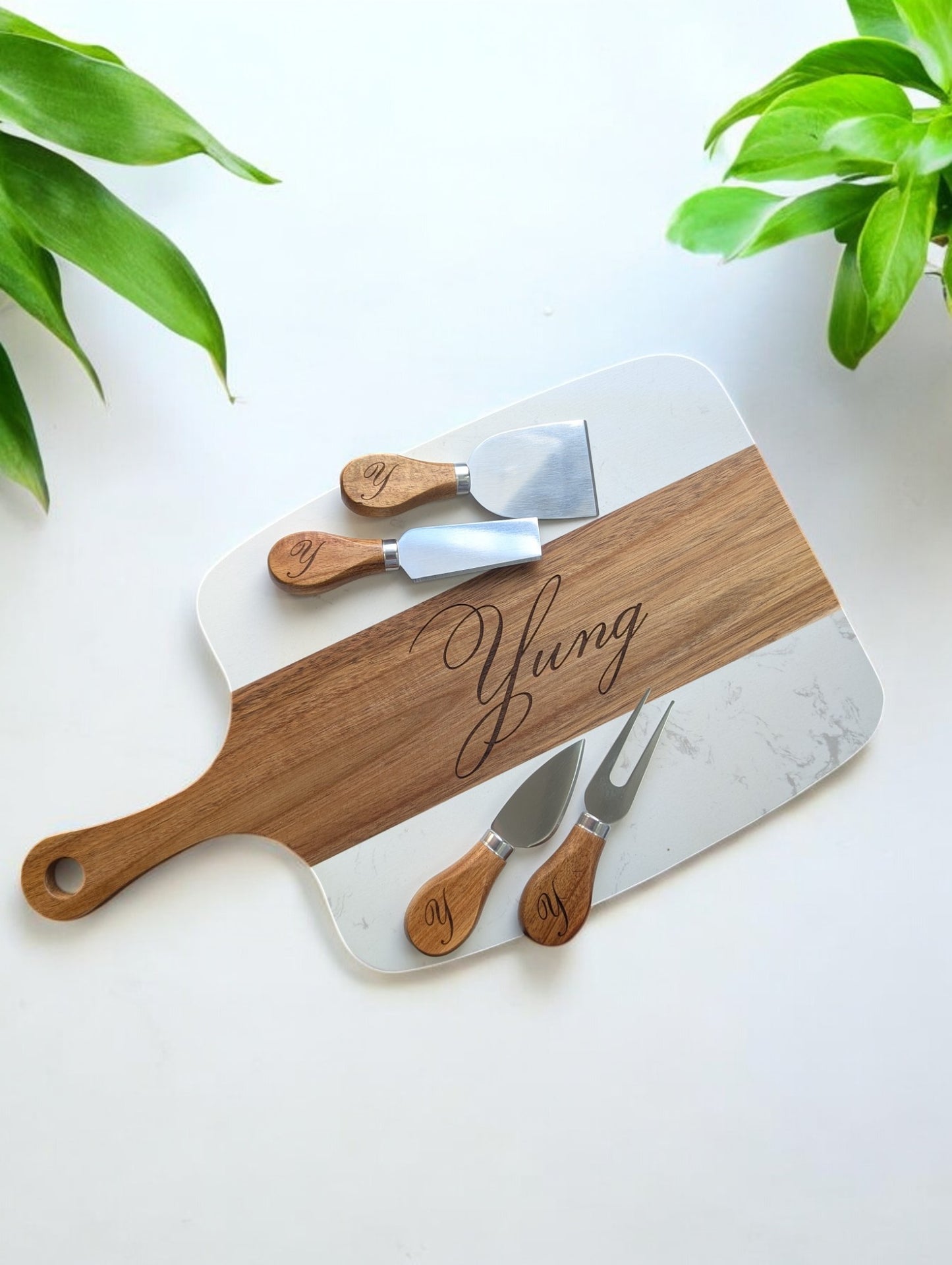 Family Name Marble and Wood 5pc Set