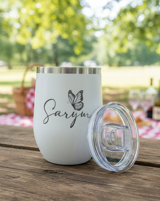 Personalized Name Engraved Double-Wall Stainless Steel Wine Tumbler with Lid
