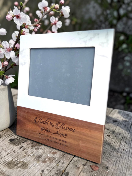 Personalized Marble and Acacia Wood Photo Frame