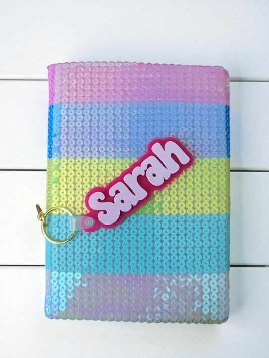 Colorful Rainbow Sequin Lined Journal with Personalized Keychain
