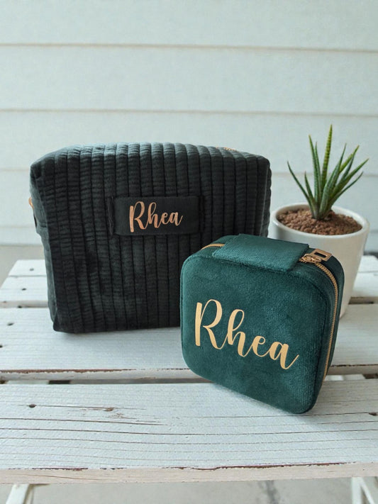 Personalized Velvet Vanity Pouch Set