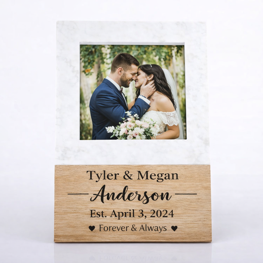 Personalized Marble and Acacia Wood Photo Frame