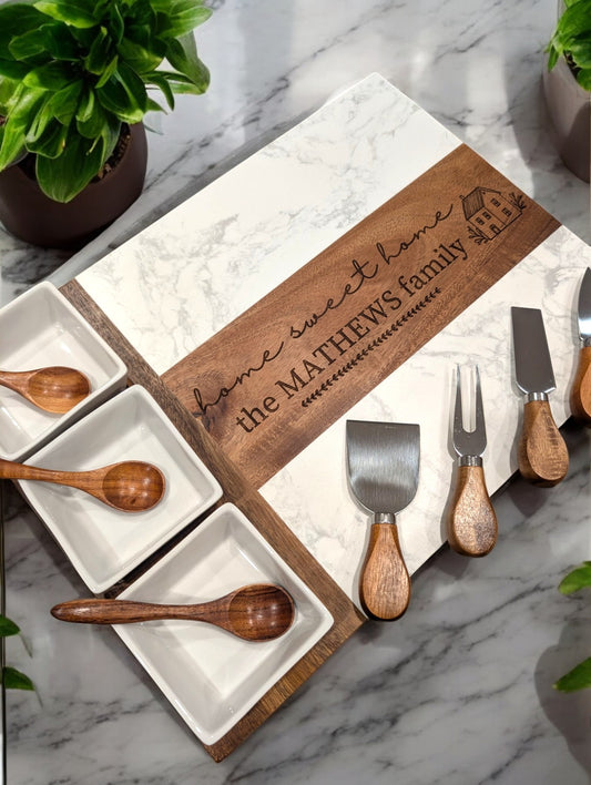 Home Sweet Home 11 piece Marble Board and Bowl Set