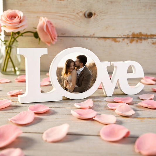 White Wooden “Love” World Block With Photo: Personalized for Valentine's Day