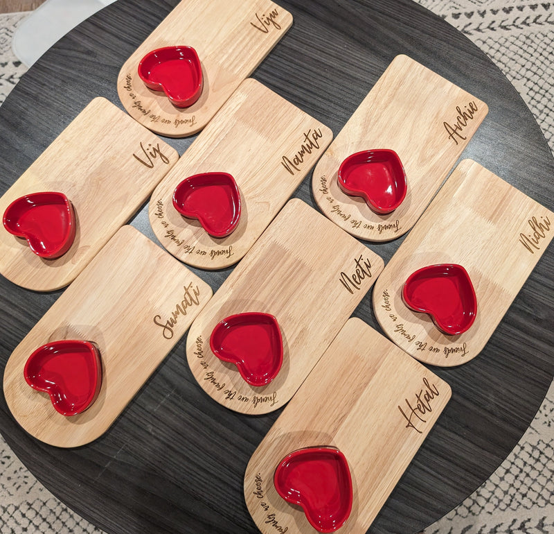 Wooden Tray with Heart Ceramic Bowl