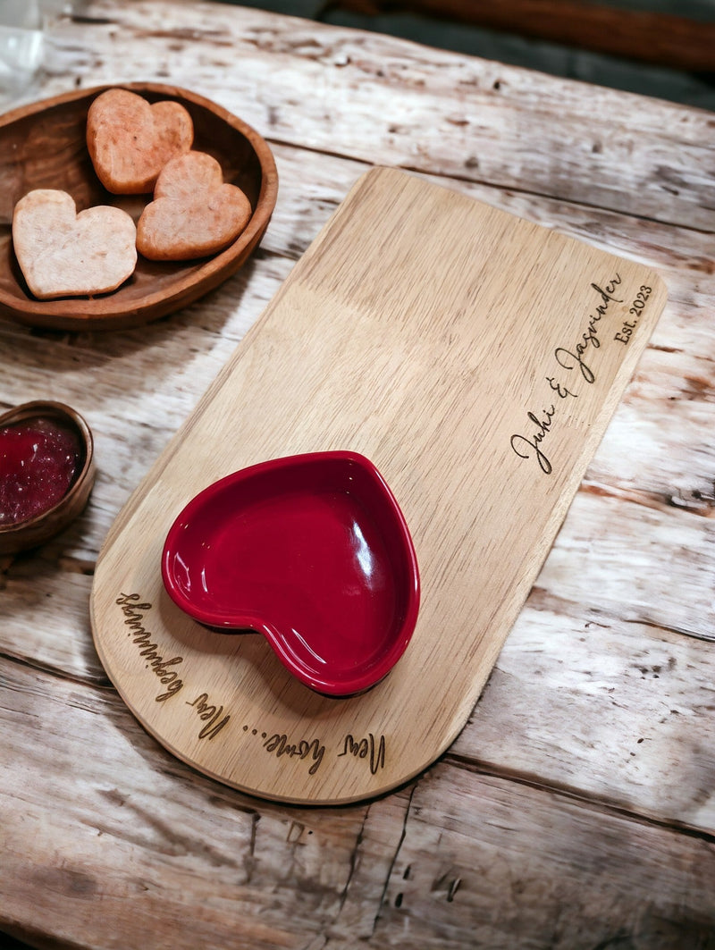 Wooden Tray with Heart Ceramic Bowl