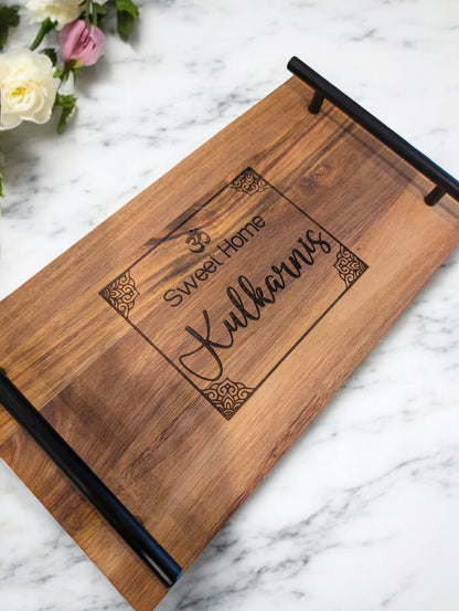 Personalized Om Sweet Home Serving Tray with Handles