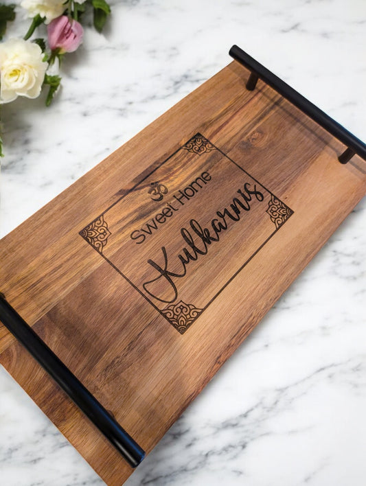 Personalized Om Sweet Home Serving Tray with Handles