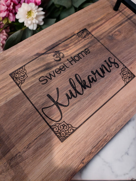 Personalized Om Sweet Home Serving Tray with Handles