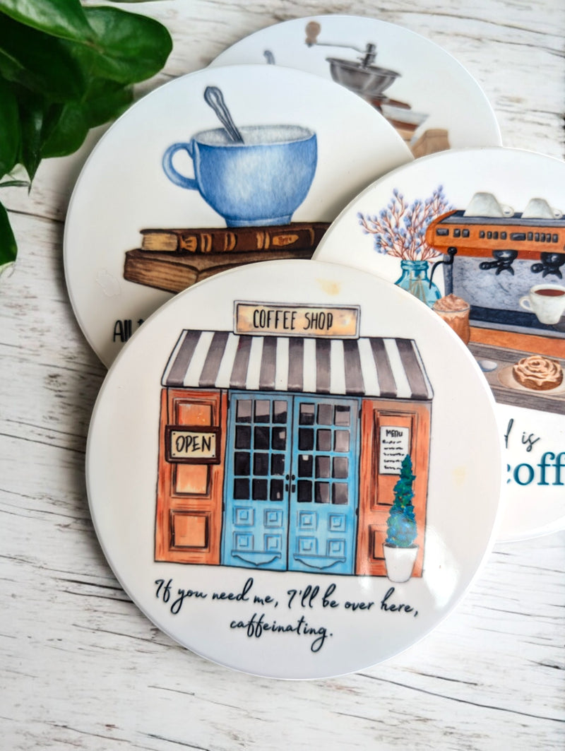 Humorous Coffee Lover Ceramic Coaster Set