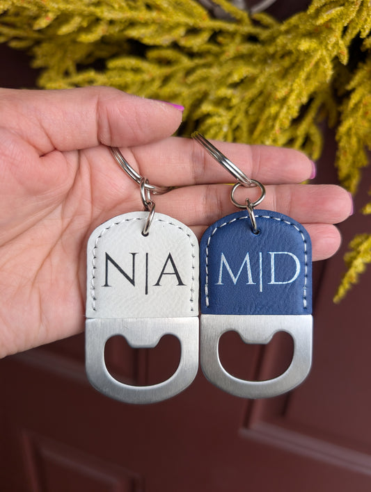 Leatherette Bottle Opener Keychain with Initials