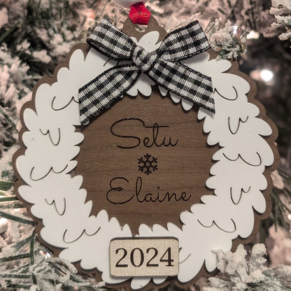 Double Layered Wood and Acrylic Personalized Wreath Ornament