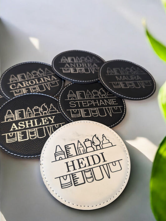 Teacher Leatherette Personalized Coaster