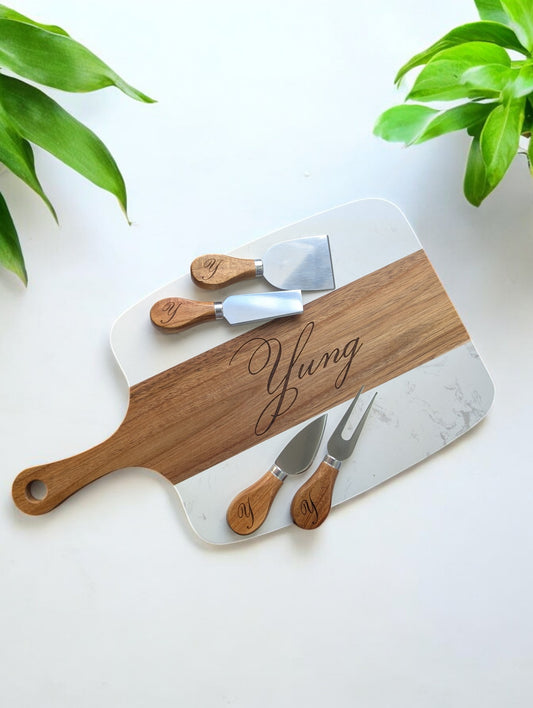 Family Name Marble and Wood 5pc Set