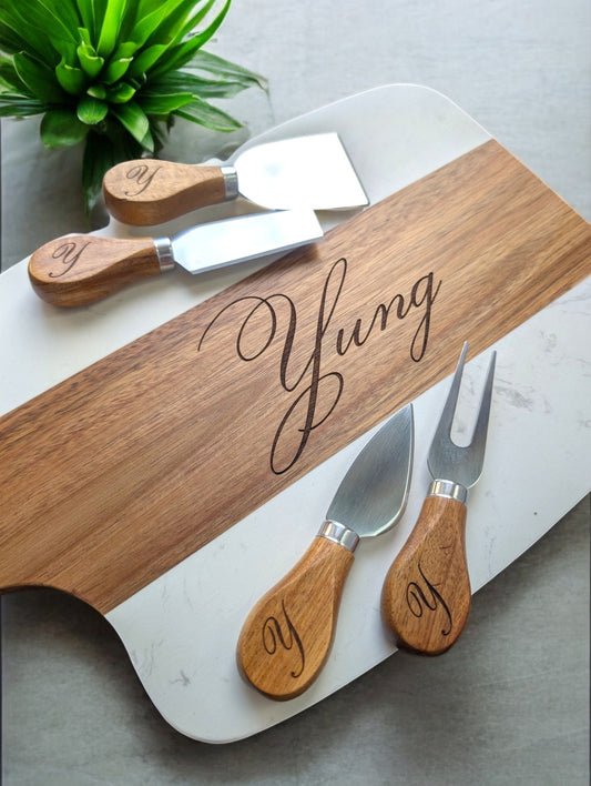 Family Name Marble and Wood 5pc Set