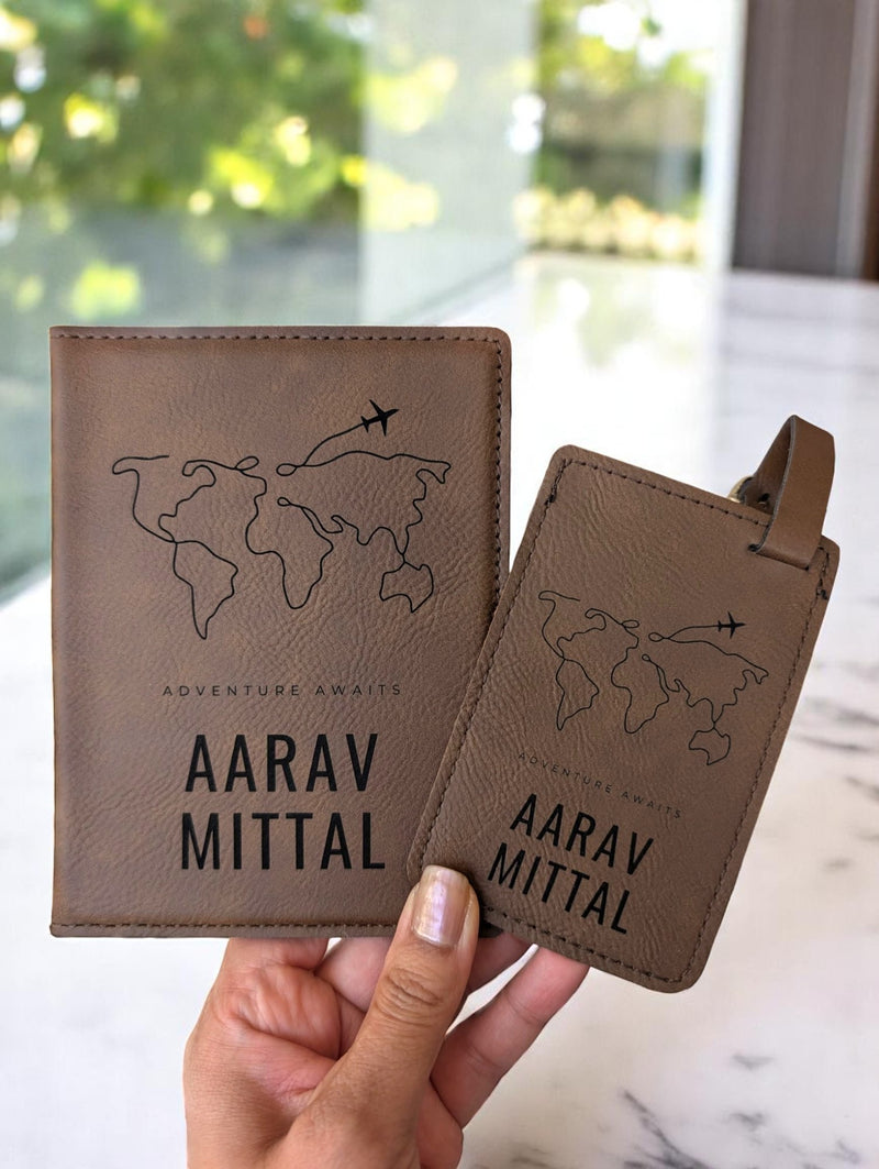 Personalized Passport Cover and Luggage Tag Set - Adventure Awaits