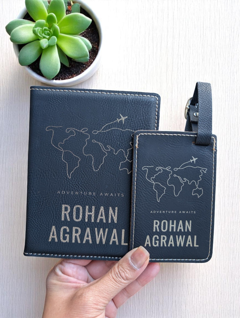 Personalized Passport Cover and Luggage Tag Set - Adventure Awaits