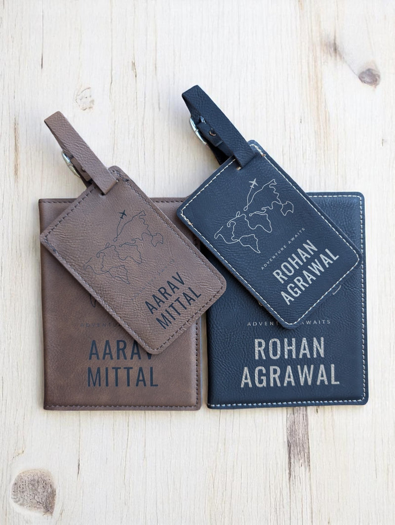 Personalized Passport Cover and Luggage Tag Set - Adventure Awaits