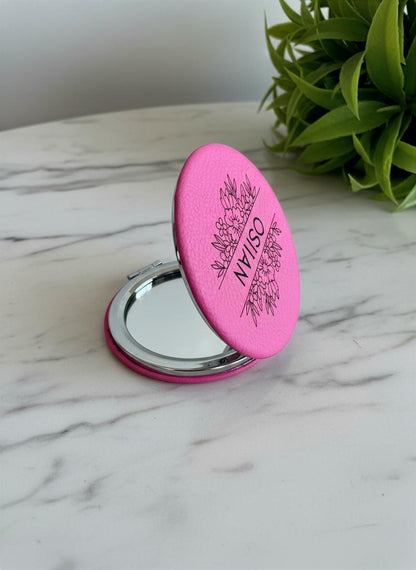 Floral Personalized Compact Mirror