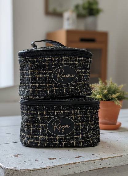Personalized Tweed Pattern Black Vanity Case