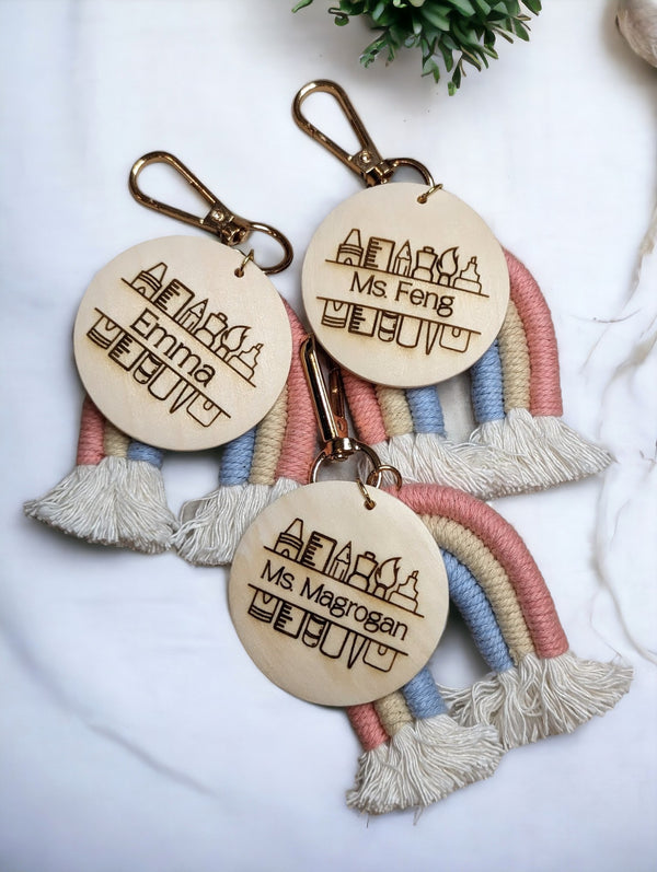 "Happy" Pink Boho Keychain/Bag Tags