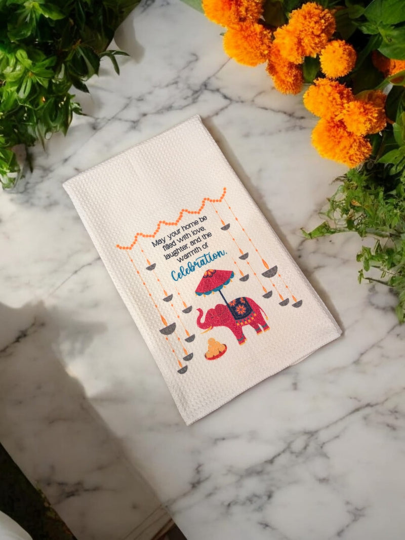 'Happy Diwali' Waffle Tea Towel