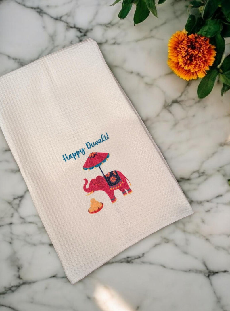 'Happy Diwali' Waffle Tea Towel