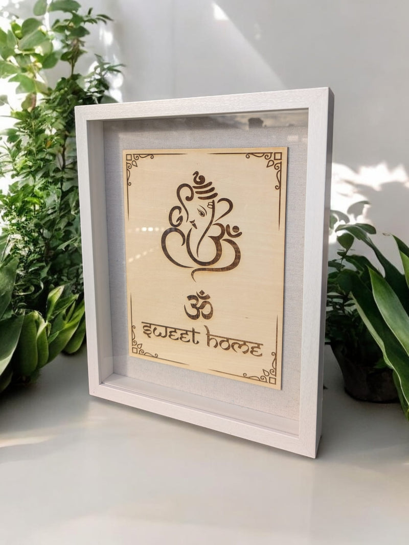 Ganesh Om Sweet Home Shadow Box frame with Linen Finish