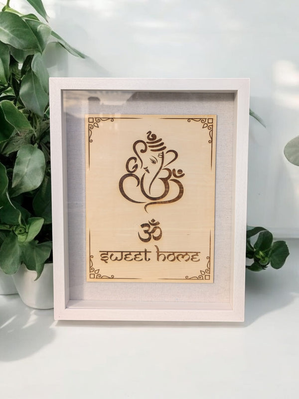 Ganesh Om Sweet Home Shadow Box frame with Linen Finish