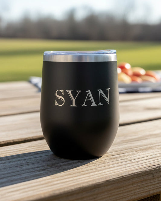 Personalized Name Engraved Double-Wall Stainless Steel Wine Tumbler with Lid
