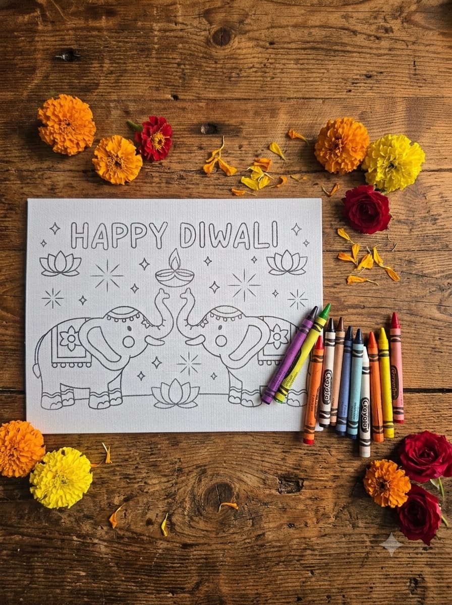 Festive Coloring Hard Canvas - Diwali/Holi