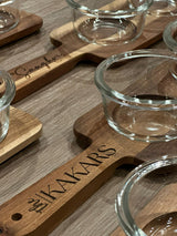 Personalized Acacia Serving Paddle Tray with Glass Bowls