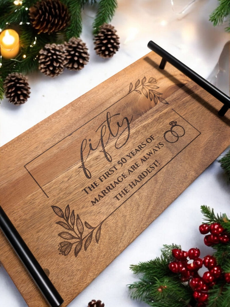 '50 Years of Marriage' Wooden Handle Tray