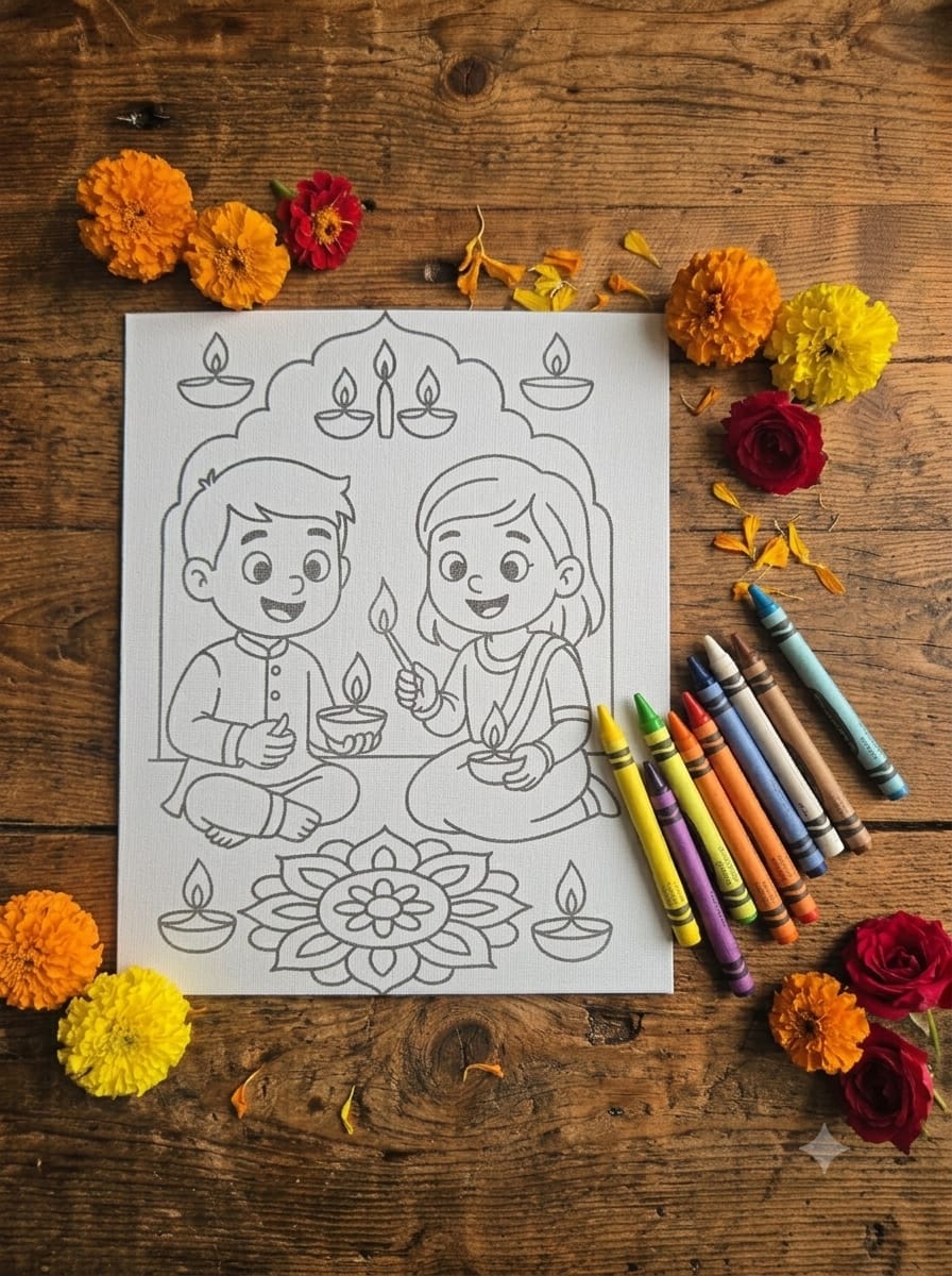 Festive Coloring Hard Canvas - Diwali/Holi