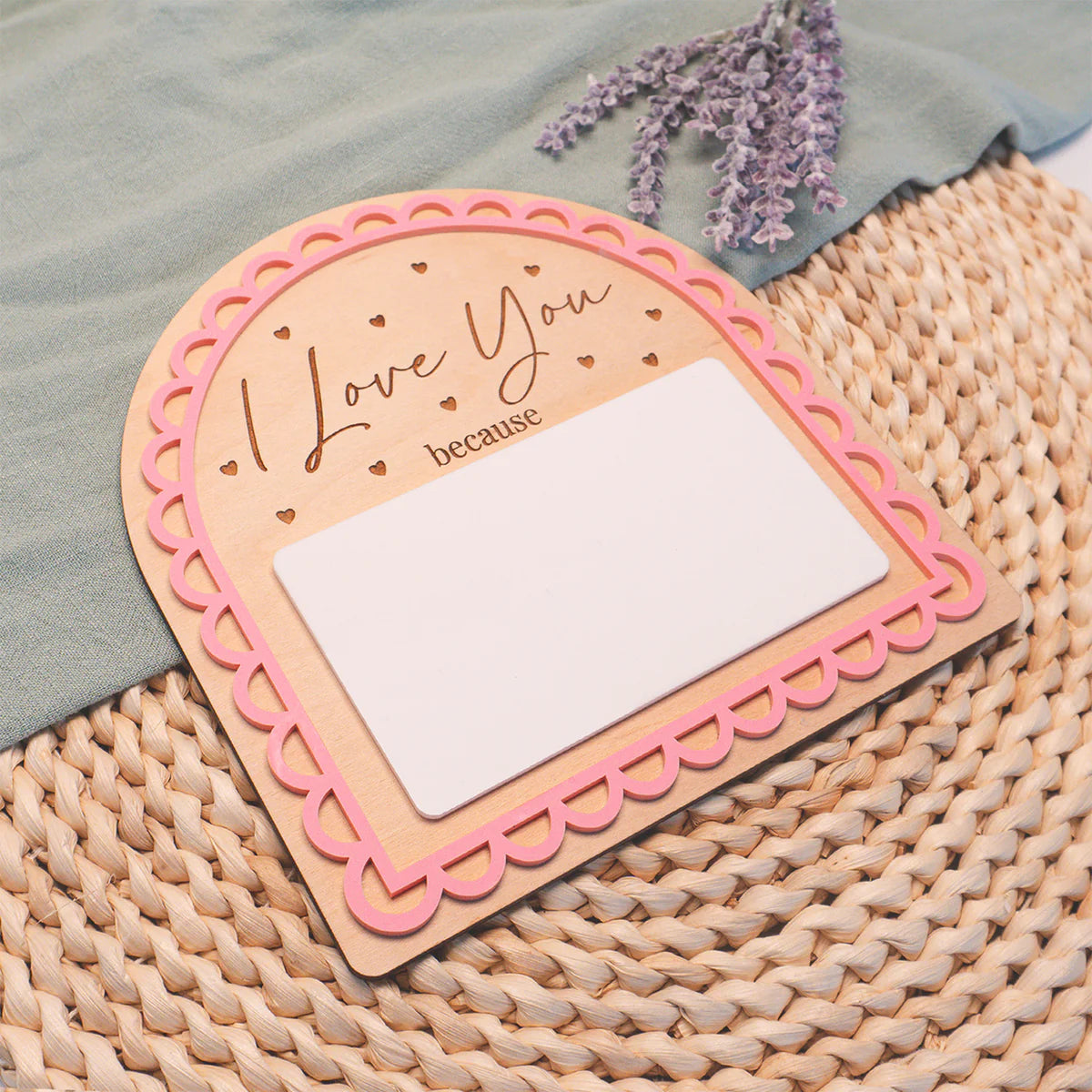 "I Love You Because" Valentine's Day Scalloped Arch Sign