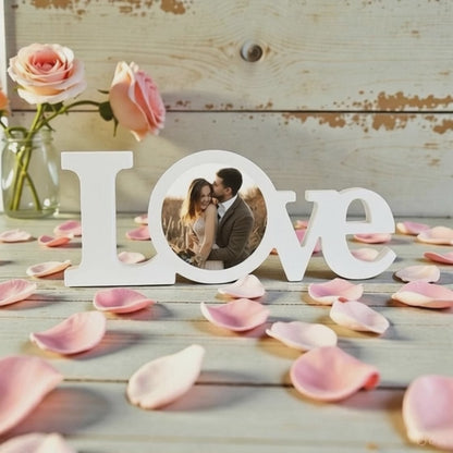 White Wooden “Love” World Block With Photo: Personalized for Valentine's Day