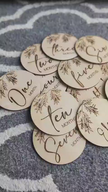 Baby Announcement and Milestone Wood Rounds with Branches