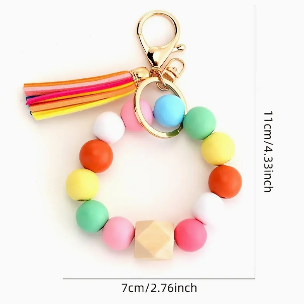 Rainbow Wooden Keychain/Wristlet