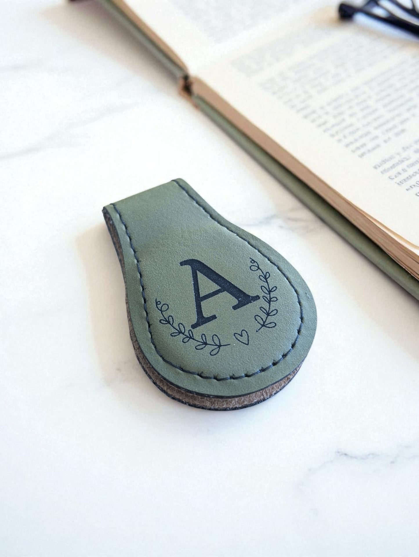 Magnetic Leatherette Bookmark with Monogram
