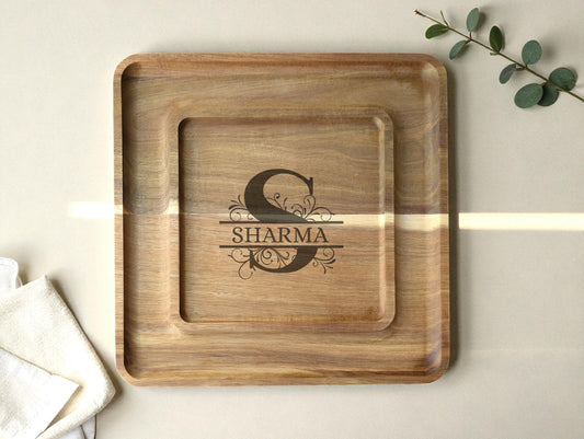 Personalized Acacia Square Wood Serving Tray