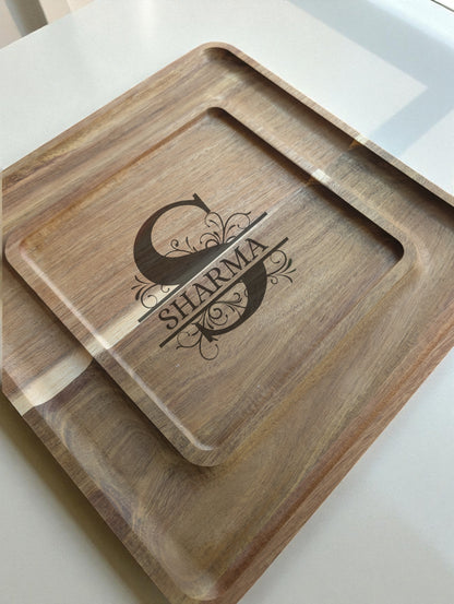 Personalized Acacia Square Wood Serving Tray