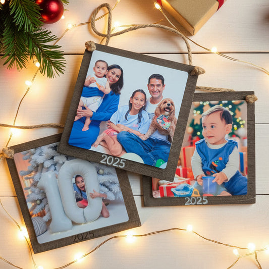 Square Photo Wood and Metal Ornament