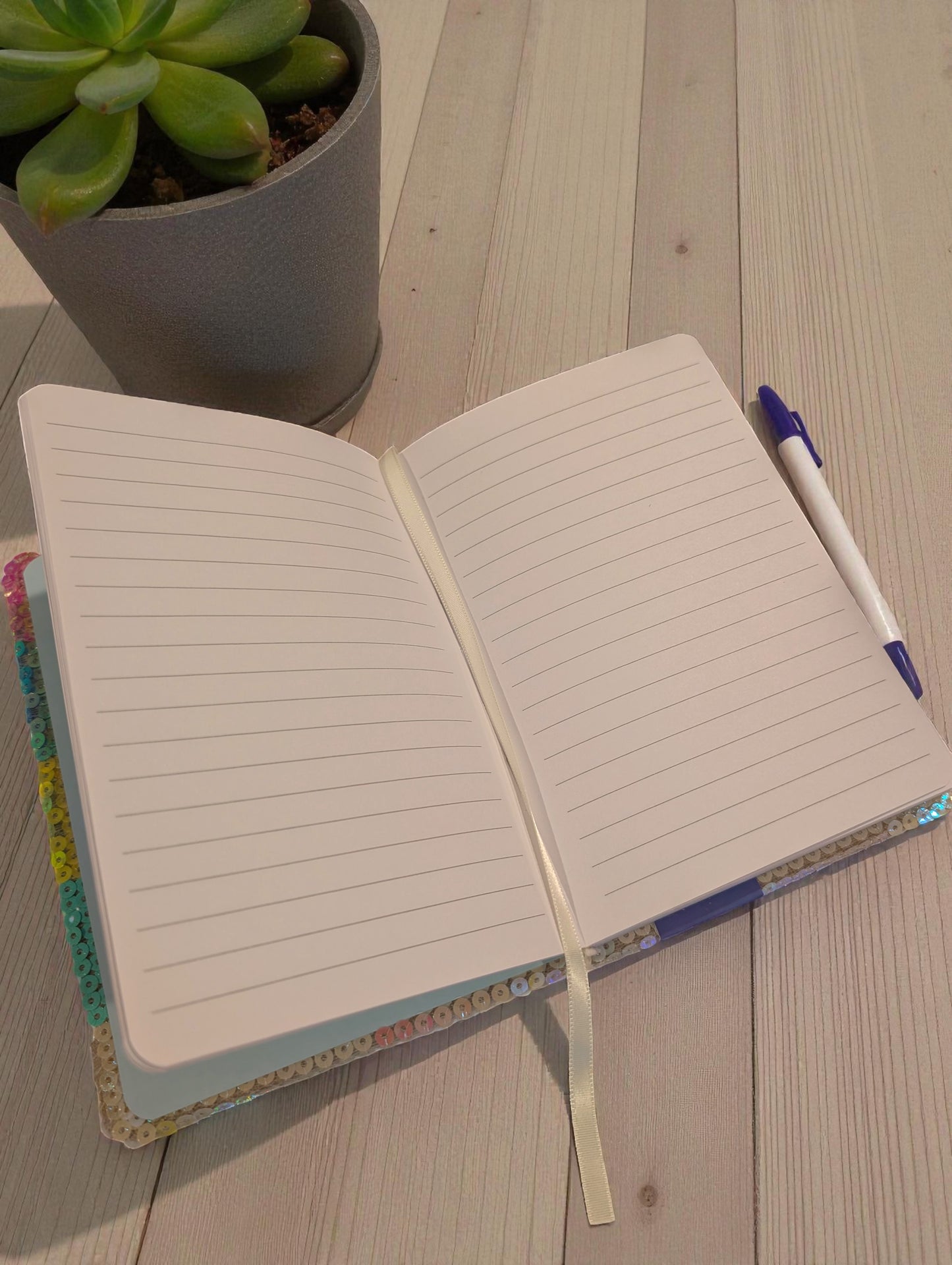 Colorful Rainbow Sequin Lined Journal with Personalized Keychain