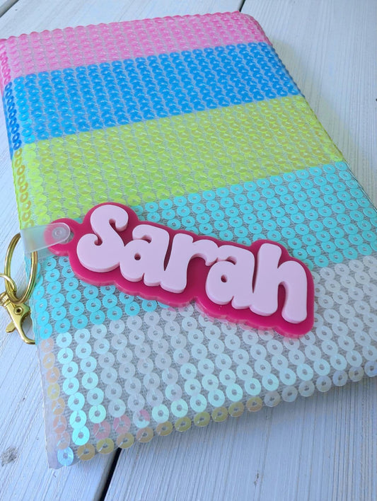 Colorful Rainbow Sequin Lined Journal with Personalized Keychain