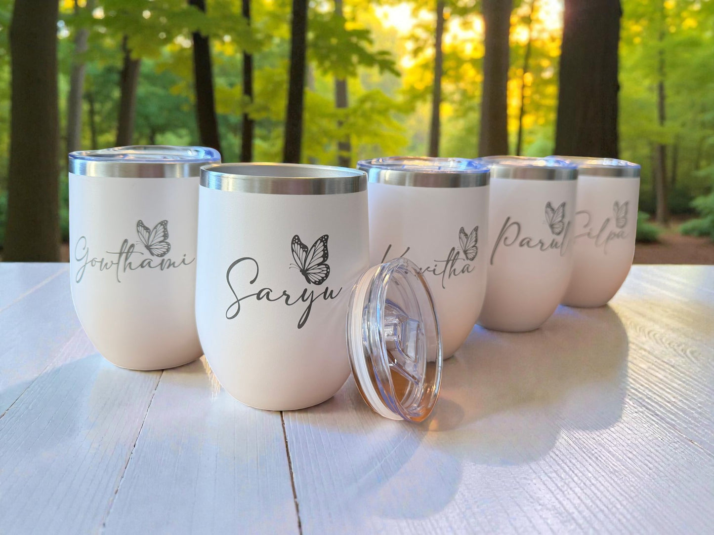Personalized Name Engraved Double-Wall Stainless Steel Wine Tumbler with Lid