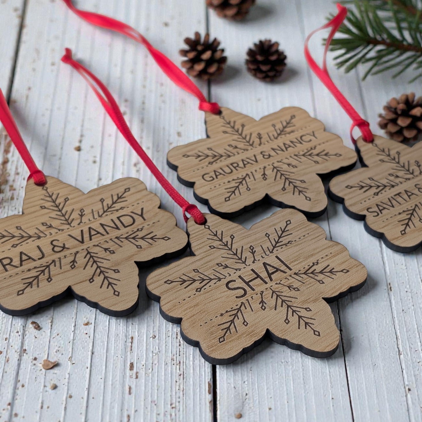 Wooden Snowflake Name Tag