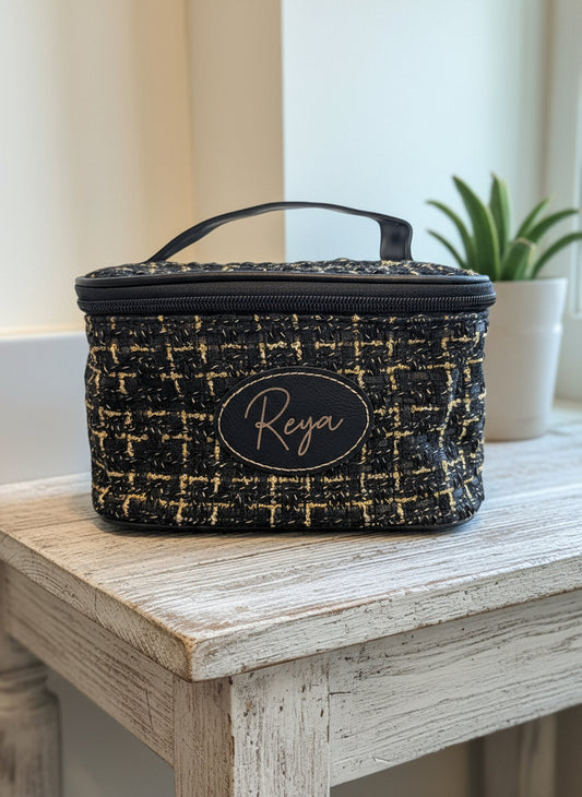 Personalized Tweed Pattern Black Vanity Case