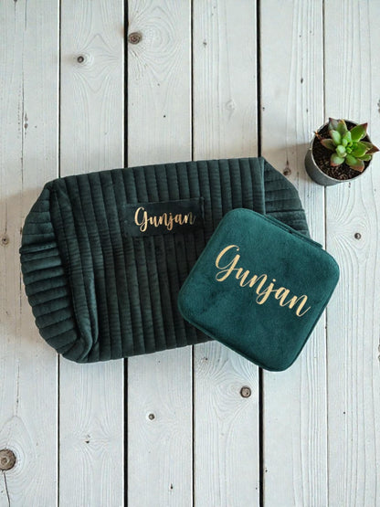 Personalized Velvet Vanity Pouch Set
