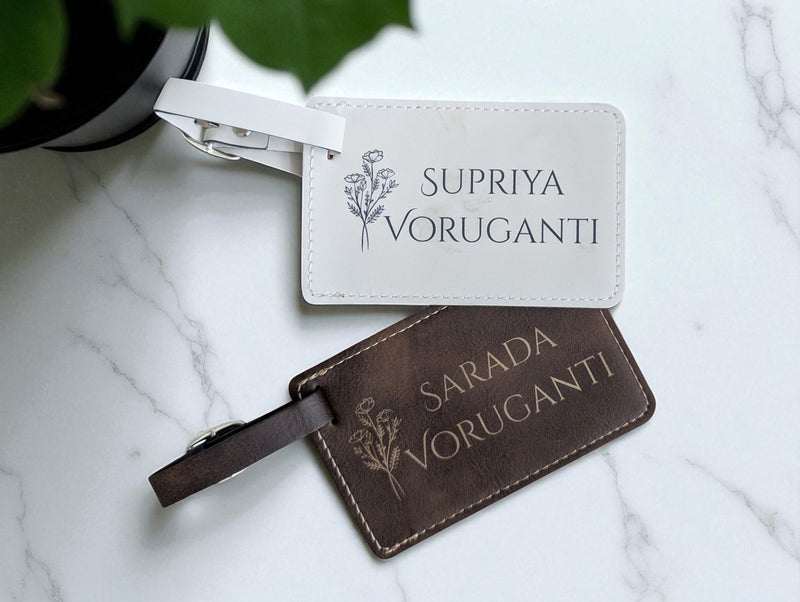 Personalized Floral Leatherette Luggage Tag